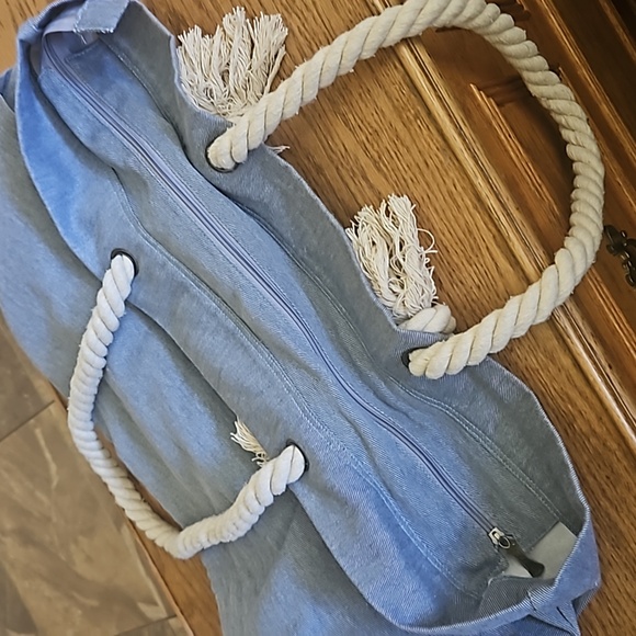 MALIRONI Extra Large Chambray Canvas Zip Top Tote Market Bag Beach Bag 44L - Picture 7 of 13